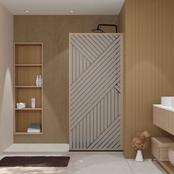 Paroi de douche 90x200 HINATA - Style Japandi Geometrique - Cadre Effet Bois - Verre 6mm