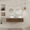 Meuble Salle de Bains 120 2 Tiroirs Décor Chêne et Noir - Vasques et Plan Blancs - Miroirs LED Ø50