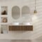 Meuble Salle de Bains 120 2 Tiroirs Décor Chêne et Noir - Vasques et Plan Blancs - Miroirs Ovales