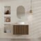 Meuble Salle de Bains 60 2 Tiroirs Décor Chêne et Noir - Vasque et Plan Blancs - Miroir Ovale