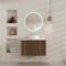 Meuble Salle de Bains 80 2 Tiroirs Décor Chêne et Noir - Vasque et Plan Blancs - Miroir LED Ø70