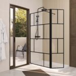 Paroi de Douche avec Volet Pivotant 100+40x195cm - Verre 8mm Anticalcaire - Motifs et Profilés Noir