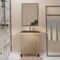 Meuble salle de bains 60cm décor chene naturel 2 portes - Vasque noire et Miroir - TIMBER