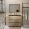 Meuble salle de bains 80cm décor chene naturel 3 tiroirs - Vasque noire et Miroir - TIMBER