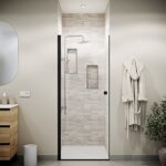 Porte de Douche Pivotante 70x195cm - Verre Trempe 8mm Anticalcaire - Alu Noir - DARK ELEMENTARY