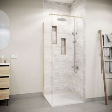 Retour pour Porte de Douche 90×195cm Verre Trempe 8mm Anticalcaire - Alu Or Brosse - GOLD ELEMENTARY
