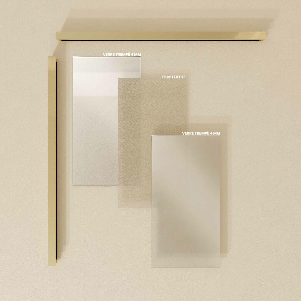 verre trempé tissu doré profilés 